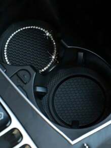 1pc/2pcs/4pcs-Universal Vehicle Bling Car Coaster, Crystal Rhinestone Coaster For Cup Holders, Car Interior Accessories 2.75'' Silicone Anti  Car Coasters For Women (Black)