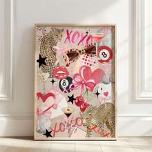 1 件少女拼贴画粉色和红色时尚猎豹墙艺术新浪潮豹纹杂志封面装饰美丽的幸运海报红色时髦复古帆布印刷墙艺术，现代客厅卧室酒吧大堂装饰无框装饰画 - 彩色 - 查看 11