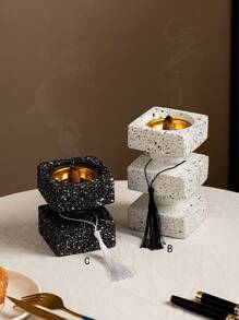 1 Peça Queimador de Incenso Quadrado de Resina para Mão, Textura Pontilhada, Preto e Branco, Estilo Moderno Minimalista, Suporte de Incenso para Hotel, Casa, Escritório, Sala de Estar, Decoração de Feriado