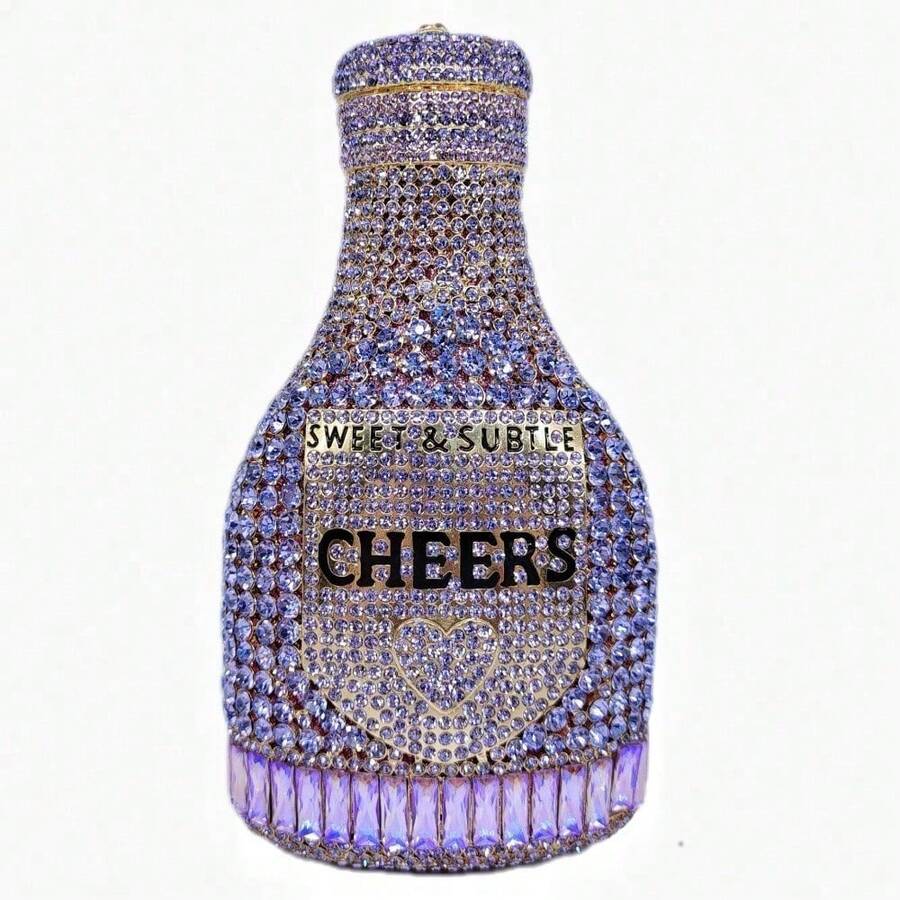New Style Champagne Bottle Rhinestone Dinner Bag For Dinner Crystal Diamond Hand Hold Women's Bag - Violet - View 1