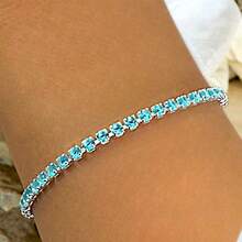 S925 Silver Riviera Bracelet With Crystal Zirconia - 寶藍色 - 查看 3