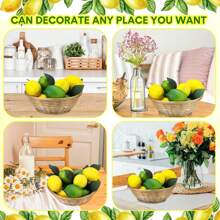 12 Pcs Fake Lemon Limes Artificial Fruits Yellow Green Faux Lemon Limes Mix Set With 10 Pcs Leaves 1 Pc Woven Basket Lifelike Fake Fruits Decor For Kitchen Party Table Photo Prop Home