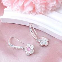 Orecchini in argento sterling 925, orecchini pendenti a forma di fiore con zirconia cubica, gioielli alla moda adatti per uso quotidiano, regali per compleanni e festa della mamma