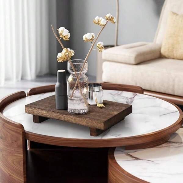 1 Pc Simple Style Footstool Wooden Stool With Wooden Tray And Stand Base, Multi-Purpose For Bathroom, Kitchen, Soap Dish, Flower Stand, For Home Decoration House Decoration Valentine's Day, Valentines Wedding, Birthday