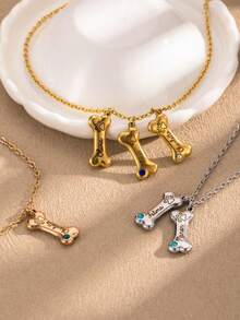 1 件镌刻狗骨头名字诞生石项链、定制宠物家族多个名字吊坠、镌刻宠物铭牌项链纪念礼物，适合女士、个性化狗爪配饰、友谊礼物、情人节礼物、派对礼物 - 玫瑰金 - 查看 3