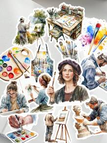 16 pezzi Forniture per artista di pittura ad acquerello/Adesivi carini per ragazze per fai da te, scrapbooking, album, planner, diario, cartoleria vintage adatta per collage, diario, quaderno, computer, forniture scolastiche fai da te, ritorno a scuola