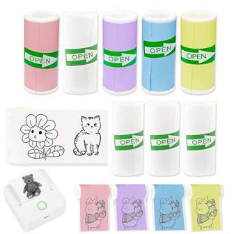 3/5/8 rollos de papel térmico autoadhesivo, papel adhesivo de 57mm de ancho para notas de estudio, trabajo, fotos, memorandos, compatible con impresoras portátiles mini