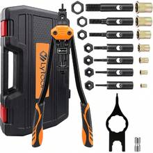 Rivnut Tool Kit, 16" Rivet Nut Tool With 215pcs Nuts Heavy Duty Rivet Gun M3 M4 M5 M6 M8 M10 M12 7 Mandrels Rivet Nut Gun Rivet Tool Professional Hand Rivet Setter - 16 Inch - View 1