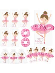 10 sets de Cadeaux de fête de ballerine comprenant 10 élastiques à cheveux chouchous, 10 cartes de remerciement de ballet. Cadeaux de fête d'anniversaire de ballerine, de représentation de danse - Multicolore - Voir 11