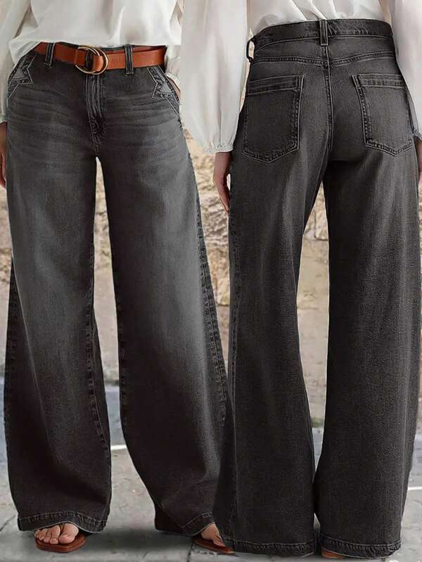 Nuovi jeans da donna a gamba larga e dritta ad alto stretch