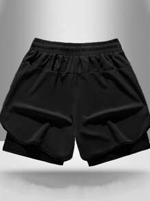 Shorts de sport à double couche pour hommes, printemps/été 2025, avec cordon de serrage. Pantalon décontracté rafraîchissant, respirant et élastique pour l'extérieur, style hawaïen