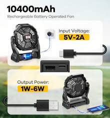 Portable Camping Tent Fan With LED Light & 10400mAh Rechargeable Battery – Quiet Outdoor Fan And Power Bank For Travel, Hiking, Home, Desk, And Sleeping,Travel Essentials Hand Held Fan,Portable Fans - màu đen - Xem 8