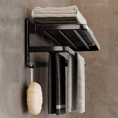 Porta Toalha Para Banheiro Multiuso DUPLA CAMADA COM GANCHOS 40cm