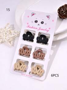 6pcs/Set Solid Color Casual Cute ABS Plastic Hair Clips, Butterfly, Flower, Heart, Square Design, Small Size Matte Black Bangs Claws, Princess Front & Side Bang Clips, Suitable For All Seasons Summer Hair Jaw Clip