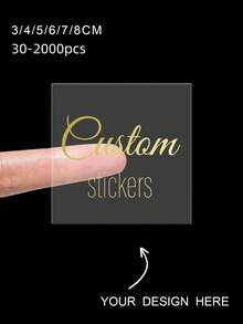 3-8cm 30-2000pcs Customized Labels - Customizable With Any Design, Image, Logo, Text, Waterproof Stickers, Suitable For Business Logo, 100pcs Labels, Seals, No Ironing, Decorative, Adhesive, Refined, Retro, Minimalist Custom, Personalized, Graphic Printing - Transparent Square - View 3