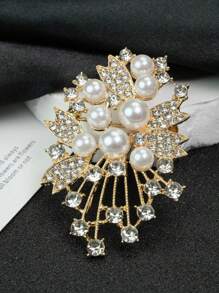 1pc White K-Plated Multi-Layer Agate Brooch, Long Style Quality Lapel Flower Pin, Women Autumn/Winter Accessory, Assorted Design