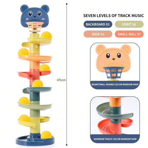 1 Pc Children Basketball Shooting Rotating Toy, 3/5/7 Tracks With 3/5/7 Balls, Cartoon Hoop, Develops Hand Grasp, Focus, Gifts For Kids Birthday, Thanksgiving, Halloween, Christmas