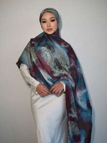 1 pièce Nouveau design Hijabs imprimés dégradé marbré premium Impression à l'eau élégante Foulard pour femmes, matériau doux multifonctionnel Pare-soleil/coupe-vent Châle de foulard, adapté à la vie quotidienne/fêtes/occasions de banquet Accessoires Abaya Voile pour femmes