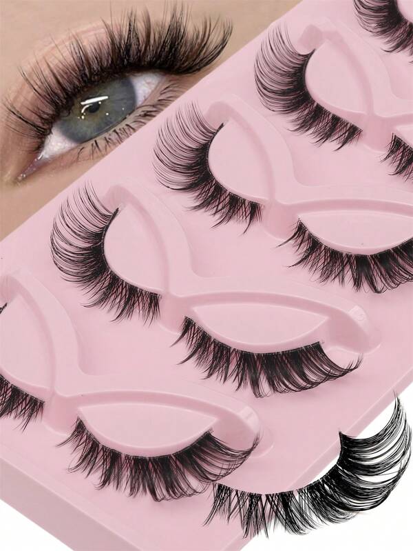 5 Pairs Lashes Clear Band Eyelashes Cat Eye False Eyelashes Short Soft 3d Faux Mink Eyelashes Soft Natural Makeup