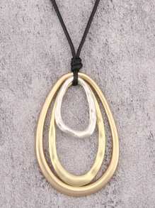 1 Stück modischer, eleganter ovaler, wassertropfenförmiger, übertriebener Metallkette, unisex multi-schleifiges asymmetrisches geometrisches Design, personalisierte Kette mit schwarzem Wachsseil und langer Kette, Geschenk für Freundin, Mutter oder Geliebte