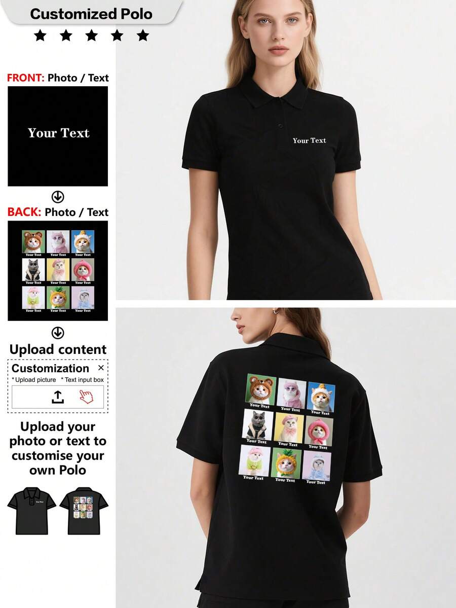 Customized Personalization Polo T-Shirts Upload Your Photos To Design Your Own Clothes Fallow Custom - Black - View 1