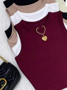 Casual Tank Top Autumn Spring And Summer - 紅木色 - 查看 2