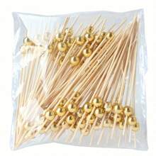 20/50/100/200pcs Set 4.7 Inch Gold Pearl Bamboo Chopsticks, Fruit Picks, Heart Shaped Appetizer Toothpicks, Suitable For Burgers, Sandwiches, Cakes, Fruit Desserts, Party Supplies, Wedding Decoration
