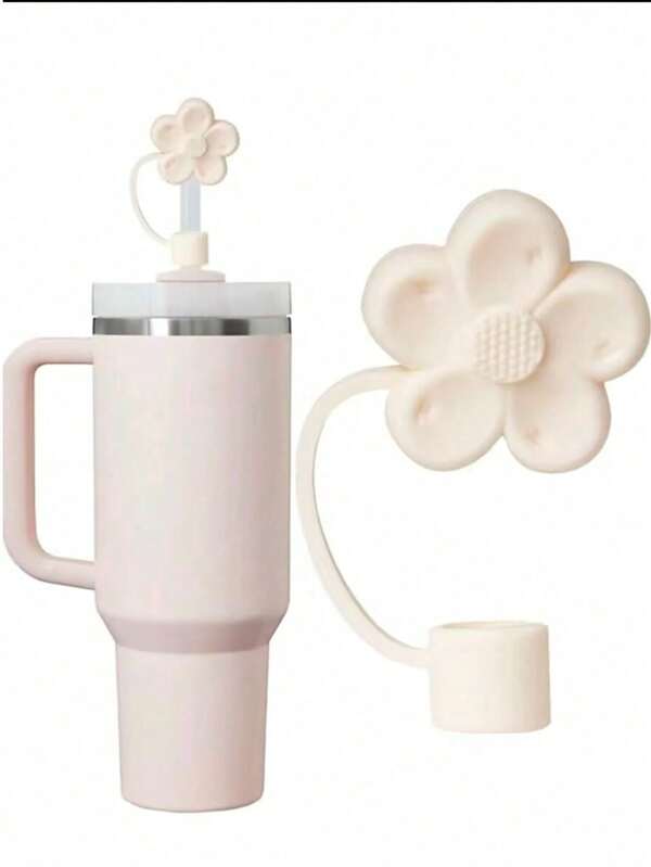 1 pieza Cubierta de silicona con forma de flor de dibujos animados para pajita de taza, cubierta reutilizable para pajita a prueba de aire y polvo, cubierta para pajita a prueba de salpicaduras, accesorios de cubierta linda para pajita
