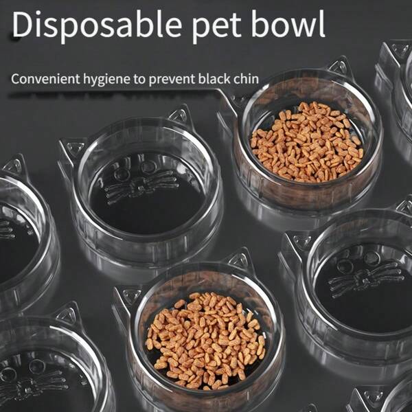 وعاء القطة القابل للتخلص منه، أوعية تغذية وشرب القطط الشاردة سهلة التنظيف - وعاء PET فردي، تغذية مريحة