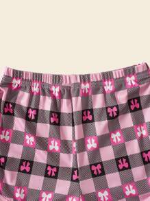 2 Peças Conjunto de Pijama Ajustado para Meninas, Regata com Estampa Xadrez Fofa e Laço, Shorts, Roupa de Descanso Doce e Confortável para o Verão