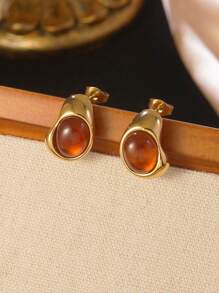 1 par de pendientes de acero inoxidable con forma geométrica en tonos granates, adecuados para que las mujeres los usen en fiestas o como regalo para amigos