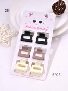 6pcs/Set Solid Color Casual Cute ABS Plastic Hair Clips, Butterfly, Flower, Heart, Square Design, Small Size Matte Black Bangs Claws, Princess Front & Side Bang Clips, Suitable For All Seasons Summer Hair Jaw Clip