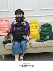 Mochila pink escolar moderno set bolsas de viaje 3 piezas mochila primaria moda resistente multifuncional gran capacidad ligera ideal para niñas y adolescentes - Negro - Ver 4