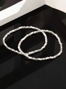 2pcs Bohemian Beach Resort Style Minimalist Fashion Casual White Bead & Faux Pearl Layered Anklet For Women