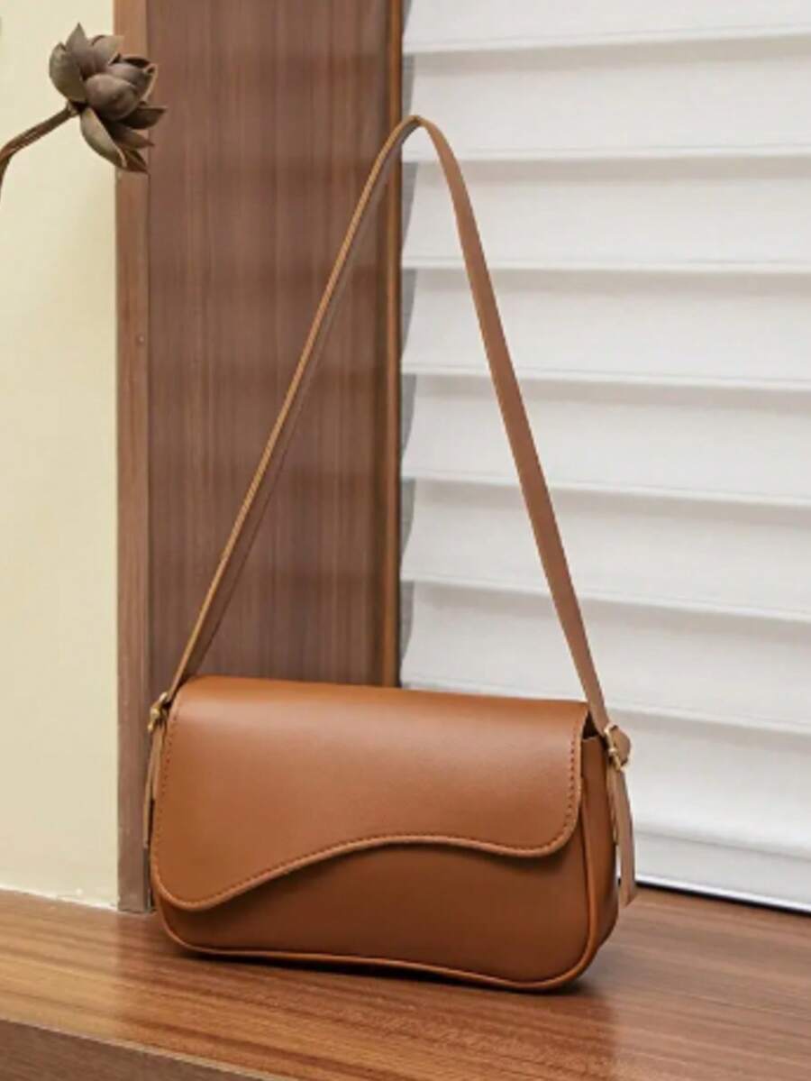 Women's Elegant Shoulder Baguette Bag With Adjustable Strap - Camel - View 1