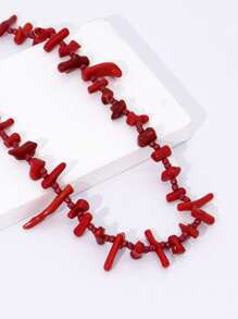 1pc Boho Tropical Island Irregular Red Coral Beaded Sailor Buckle Necklace For Charm Women's Vacation Beach Jewelry Accessories