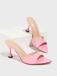 Jin Bei Qi Women Fashion High Heel Shoes, Pointed Toe, Shiny Patent Leather, Colorful Material, Sexy Mules, Elegant Pink Sandals For Party, Outdoor, Banquet In Spring & Summer - Pink - View 6