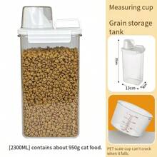 1 szt. Wiadro do przechowywania karmy dla zwierząt z miarką, pojemność 2800 ml, idealne do przechowywania karmy i przekąsek dla kotów i psów