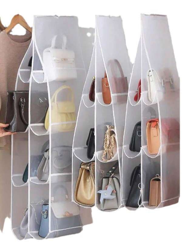 1pc 6/8 Space-Saving Storage Bag, Multi-Layer Hanging Portable Pouch Organizer, Suitable For Closet Compartments, Purse Storage Containers, Collapsible Design For Easy Storage When Not In Use, Convenient To Carry, Applicable To Bedroom, Living Room, Hallway, Wardrobe, Clothes Rack Etc.