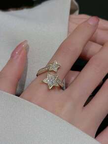 1 anel de estrela dupla elegante e delicado, anel ajustável para mulheres, joias para festas e banquetes