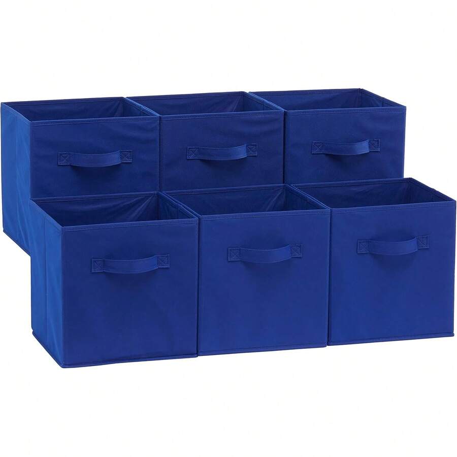 Basics - Cubos de almacenamiento plegables de tela con asas, 10.5 x 10.5 x 11 pulgadas, color gris, paquete de 6 - Beis - Ver 1