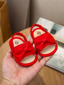 Sandal Bayi dengan Hiasan Pita, Sepatu Jalan Anti Selip untuk Balita Usia 0-15 Bulan - Merah - View 3