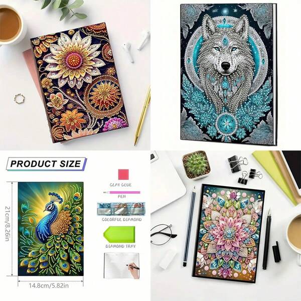 Carnet de dessin diamant 5D - Paysage, fleur, animal en DIY - Journal avec couverture  artificiel - Carnet à couverture rigide avec diamant artificiel de forme spéciale, adapté pour la maison, le bureau et l'art - Cadeau d'anniversaire, de vacances ou de fin d'études