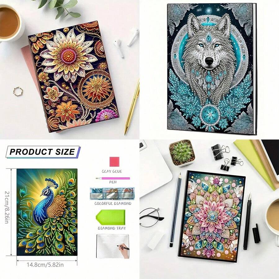 5D Diamond Drawing Notebook - DIY Landscape Flower Animal - Diary With Artificial Leather Cover - Special Shaped Artificial Diamond Hardcover Sketchbook, Suitable For Home Office Art - Holiday Birthday Gift, Graduation Gift
