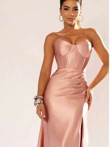 Sexy Long Party Dress With Slit Wedding - Rusty Rose - View 11
