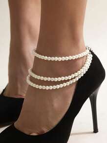 1 pièce Multirang perle Bracelet de cheville pour femmes, accessoire de chaussure mode minimaliste pour le travail, les sorties, les fêtes