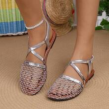 Summer Flat Sandals, Mesh Vamp Design, Showcasing Fashionable Western Style - Silver - View 3