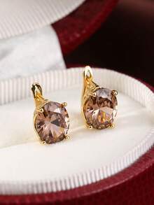 Cubic Zirconia Decor Earrings - Yellow Gold - View 8
