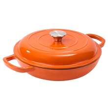 Kerilyn 3 Quart Enameled Shallow Cast Iron Dutch Oven With Lid, Dual Handles Dutch Pots For Cooking, Stewing, Heavy-Duty & Nonstick, Oven Safe Up To 500° F, Works On All Stovetops - Orange - View 4