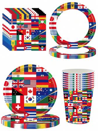 10pcs Multi-Country Flag Dinner Plates World Flag Independence Day Patriotic Theme Disposable Paper Plate Cups Paper Towels Party Sets Decoration Setup Supplies Picnics Theme Parties
